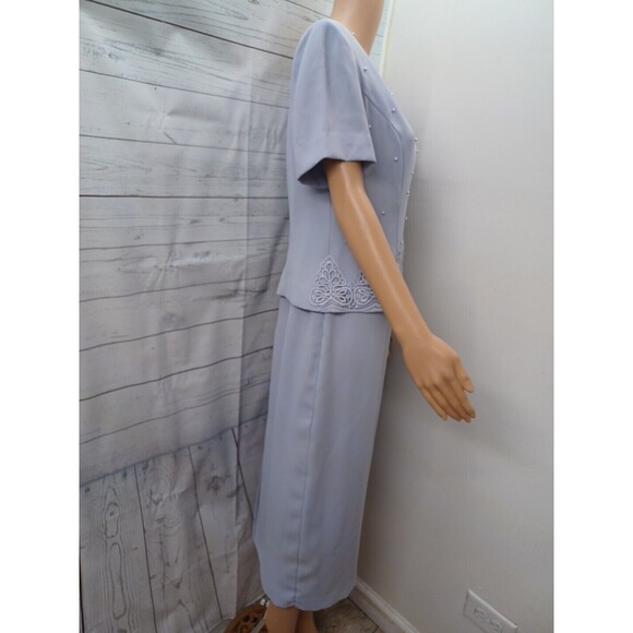 R&M Richards Beaded Top Long Dress Gray Lavander Sz 8 Petite - Picture 3 of 10